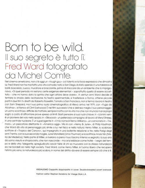 onthecoverofamagazine: Born To Be Wild | L’Uomo Vogue diciembre 1993Fred Ward ~ Foto: Mic