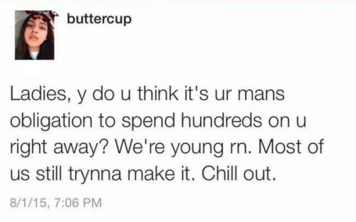 nigeriangoddesss:  booty-not-war:  thesoultape94:  954lgnd:  Where are the girls with this mentality?  🙏🏾  I love my lady…  feminists. girls with this mentality are called feminists. 