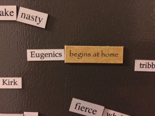 our house has four fridge poetry sets: erotic fridge poetry (gift from my mother), star trek fridge 