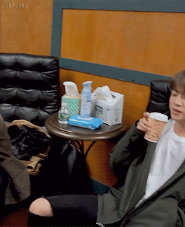 Look At Jin Taking A Sip Of His Coffee While Manspreading Like That!..not Okay!