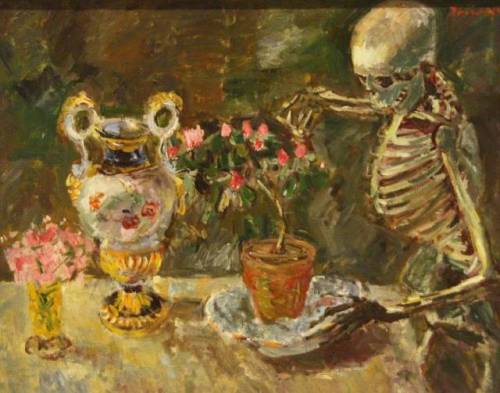 Death with a Meissen Vase   -    Ernst Hassebrauk , 1946.German, 1905 – 1974Oil on canvas, 72,1 x 90
