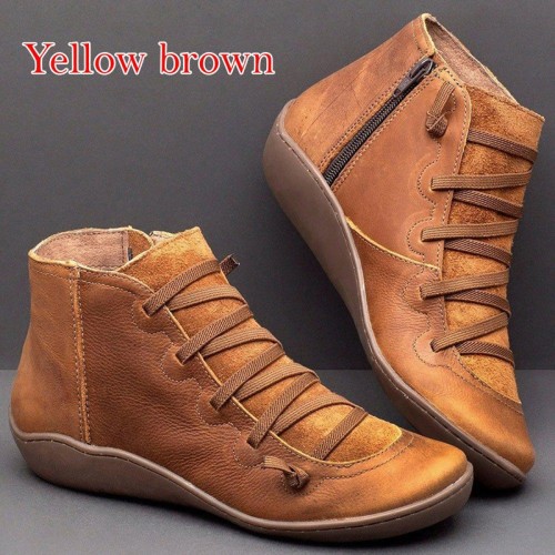 Leather Ankle Boots For Women Autumn Winter Cross Strips Vintage Shoes