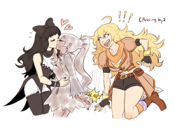 dashingicecream:   Blake: WEISS YOU OKAY BABEWeiss: pulls into kissYang: yeeeeeeeah  based on this picture. ivo finds great otp references 