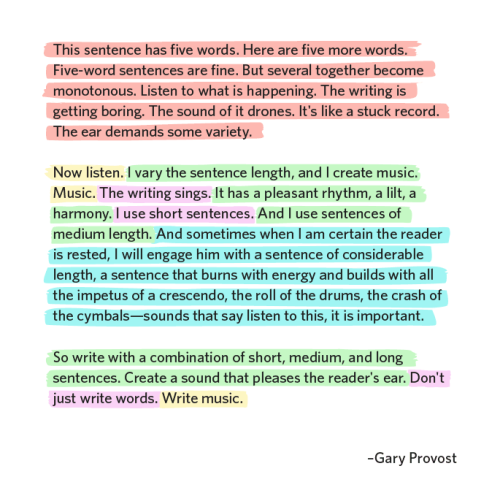 writingbox:
“A very useful demonstration of the importance of sentence length.
”
Bonus points for highlighting the types of sentences (you could do this with your writing too).