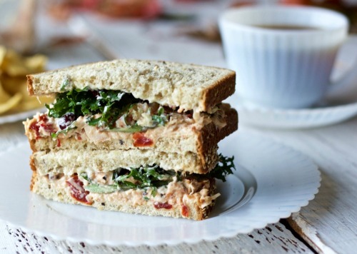(via Chicken Spread Recipe-Homemade Food Junkie) Fresh vegetables, sun dried tomatoes, chicken 