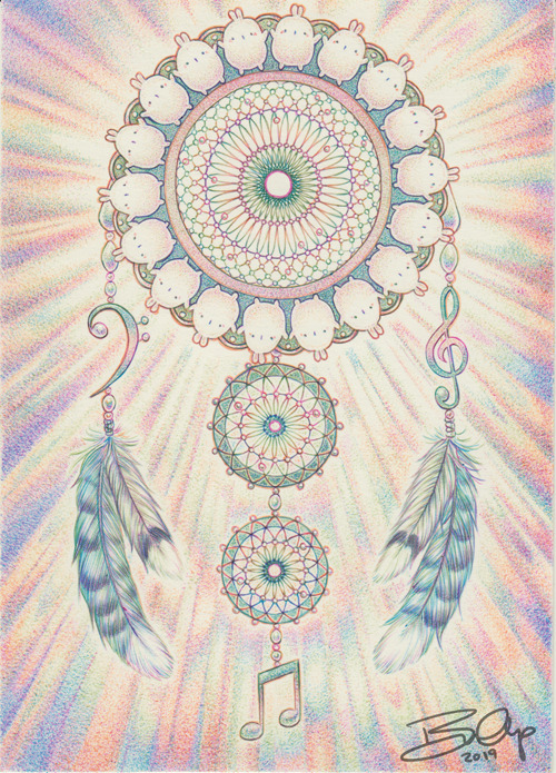 Circle of Bun Dreamcatcher:  Sunrise Aurora RhapsodyBallpoint pens, 5x7 smooth bristolThe one w