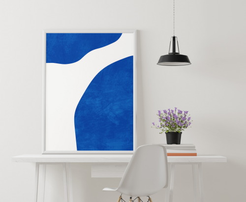  Mid century modern wall art set of 2 prints, Dark blue wall art, Abstract geometric wall art Printa