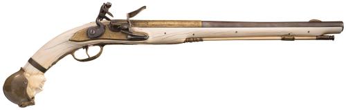 Victorian Era copy of an ivory stock 17th century Dutch Maastricht flintlock pistol.from Rock Island