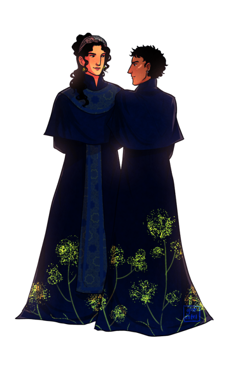 gil-estel:irene and gen, because how could i possible resist drawing them in matching midnight blue 