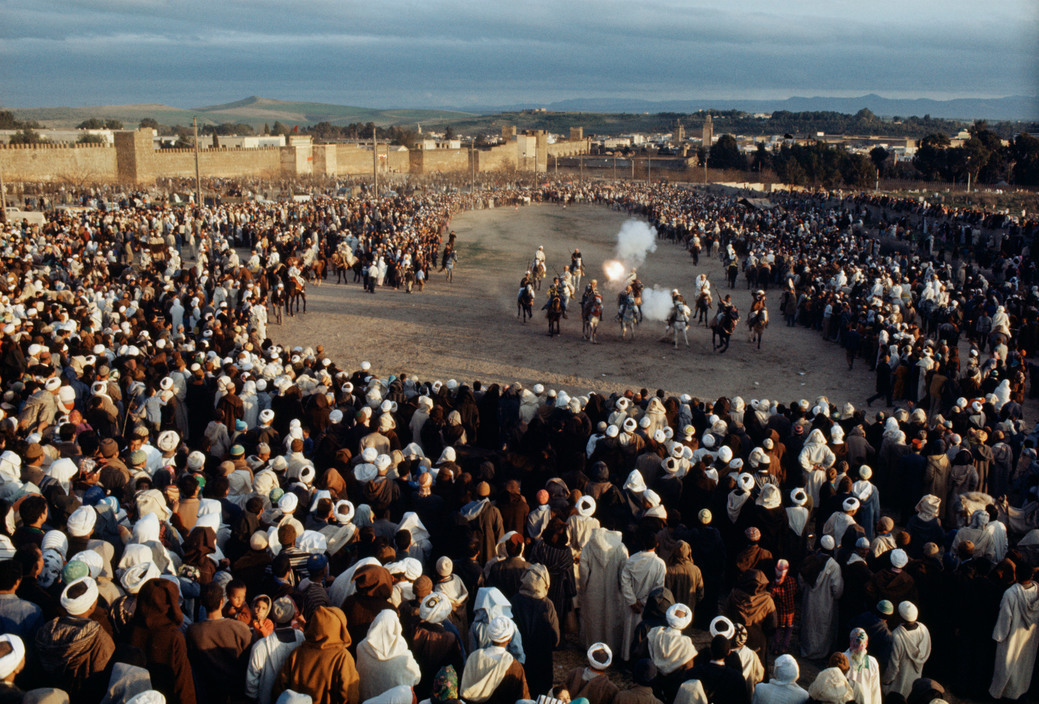 morobook:    MOROCCO.Meknes.Fantasia : horse men charging in a traditional entertainment.1972