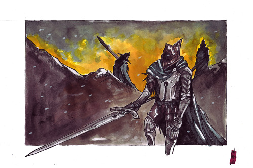 jeanczarny:    I watched Dark Souls 3 opening cinematic and just had to draw something. I really liked the look of characters called Abysswalkers.  Here is the result. Lines using 0,8-0,1 STAEDLER pens, colors aquarel.    