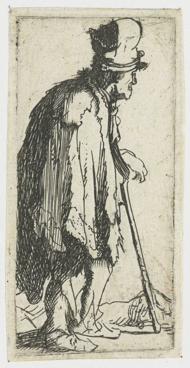 Beggar with a crippled hand leaning on a stick, 1629, Rembrandt Van Rijn