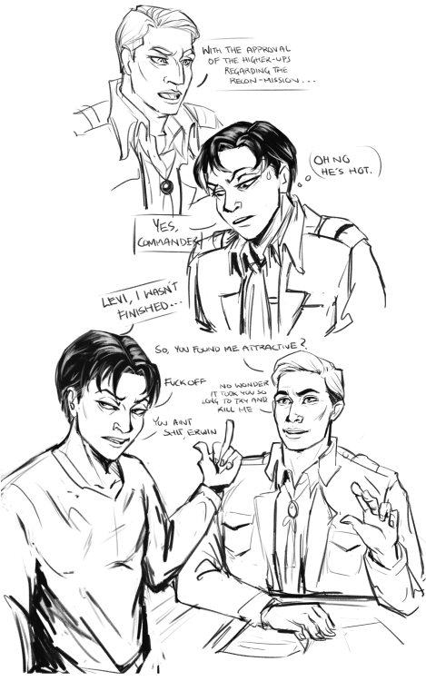 moriigan-art:levi had a crush way back when and erwin’s a piece of shit