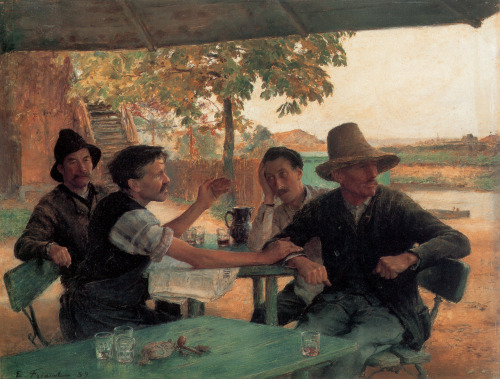 Émile Friant (1863 - 1932) a) The rowers of the Meurthe, 1888 b) Political discussion