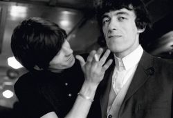 sadbarrett:Keith Richards and Bill Wyman getting ready for a performance at the BBC studios before an appearance on Ready, Steady, Go, 23rd July 1964. Photo by Terry O’Neill.