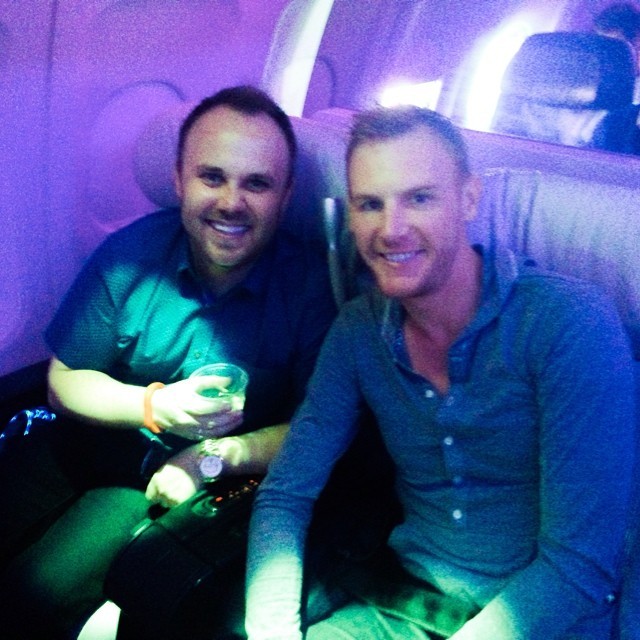 El-Gay here we come! @rossfischer (at Virgin America First Class @ SFO to LAX)