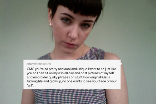 wetheurban:  SPOTLIGHT: Lindsay Bottos Turns Anon Tumblr Hate into Powerful Art Project  Boss Bitch: WeTheUrban Certified! 21 year old photography major, Lindsay Bottos, has turned cruel, anonymous messages that she received on Tumblr ‘selfies’ into