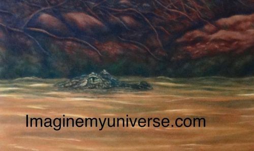 Here is a close up on the caiman in my pastel piece “The Approach”. What do you think of crocodilian