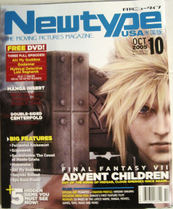 seraphica-sells-stuff:  Newtype USA - Ŭ each or 3-for-บ October 2005Cover: Final Fantasy VII: Advent ChildrenPoster: GodannarManga: Neon Genesis Evangelion: Angelic DaysOfficial Art Of: PlanetesFeatures:  Final Fantasy VII: Advent Children, Fullmetal