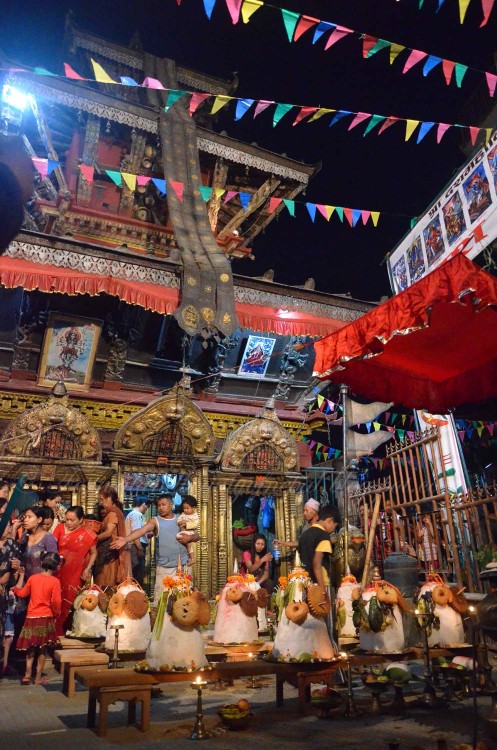 Food offerings for Goddess Durga at navaratri, or dasain festivalin Nepal