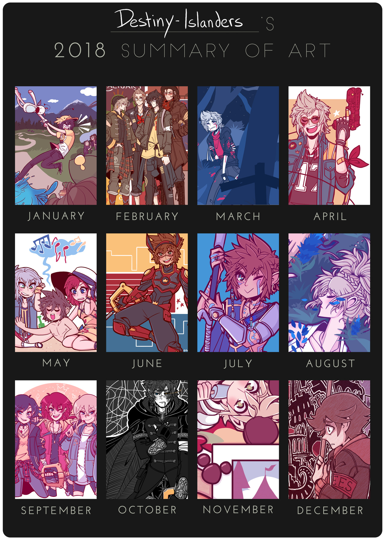 destiny-islanders:    I drew a LOT this year! :O You can pinpoint exactly when in