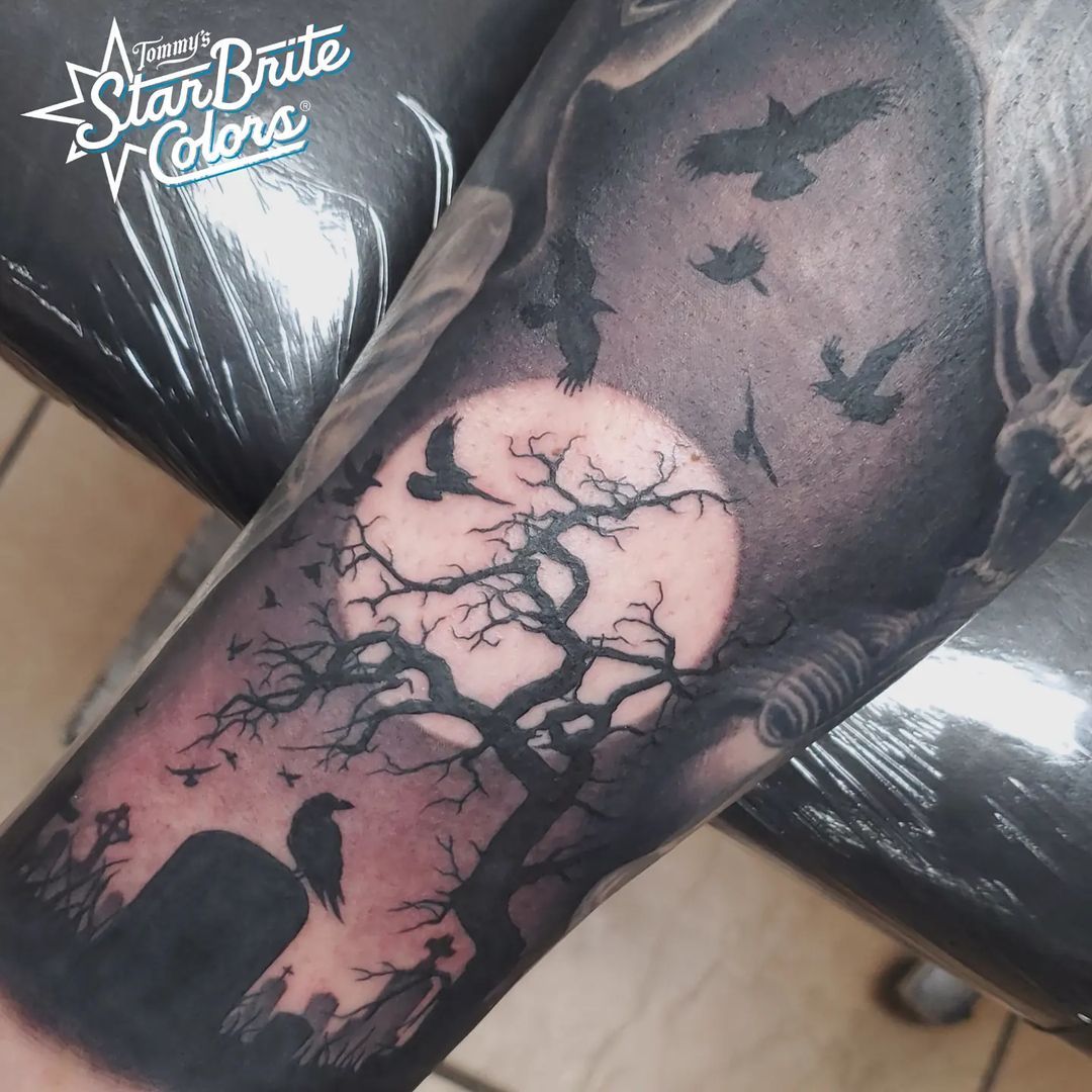 Gibbon apes in a spooky tree done by Edu Cerro at F U Tattoo in Santa Cruz  CA  rtattoos