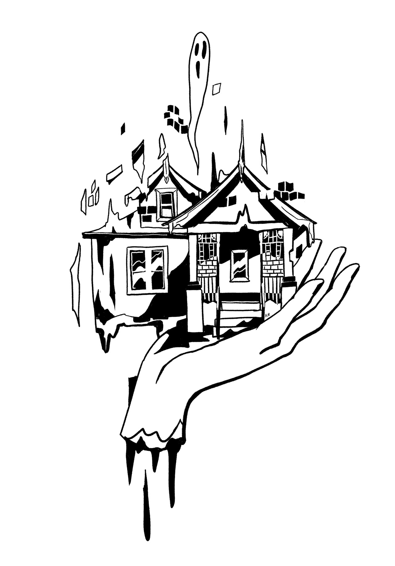 castle house with ghosts moon Halloween illustration scary horror design  tattoo isolated fantasy 30022607 Stock Photo at Vecteezy