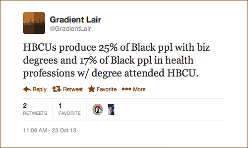 gradientlair:  The stats in my tweets above on HBCUs came from the article Historically