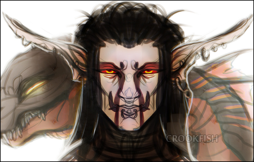 crookfeesh:  Quick sketches of two of my characters, Skullata (angsty Zandalari haruspex)
