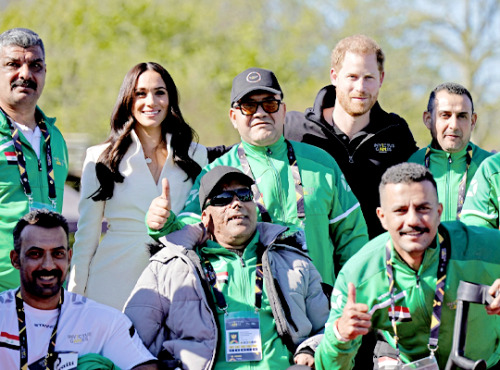 The Duke and Duchess of Sussex meet with athletes as they attend the Athletics Competition during da