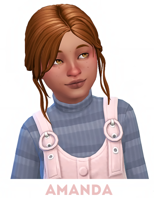 Two hairstyles by @simstrouble converted for kids. Base game compatibleHat compatibleEA swatches Cus