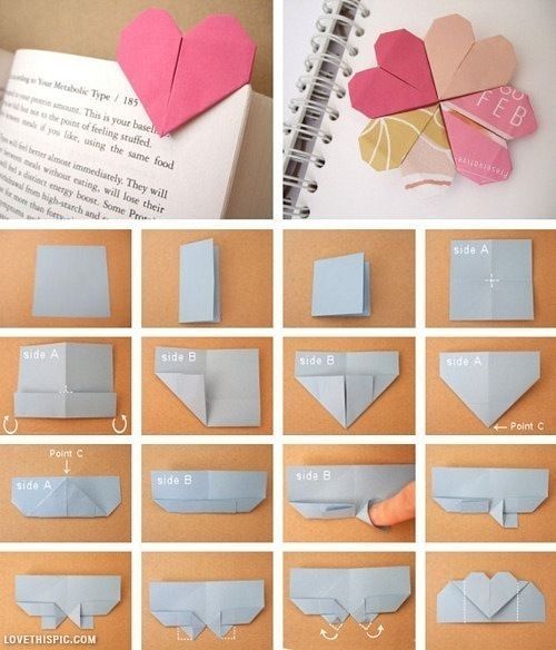 DIY Folded Heart Bookmark from www.thefabfree.blogspot.com