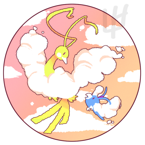 lancehunterarts: Swablu and Altaria cruising the skies together! Really happy with the colors on thi