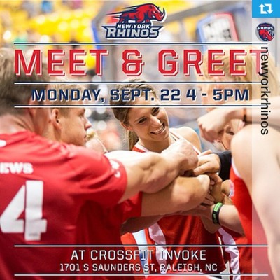 Don’t miss the Meet & Greet with the @newyorkrhinos #grid team
Monday September 24th
4-5pm
Grab your #gorhinos shirt and picture with the team!
CrossFit Invoke @cfinvoke
1701 S. Saunders St
See everyone there!!! 💥💪💥 — On Monday from 4-5pm, the Rhinos...