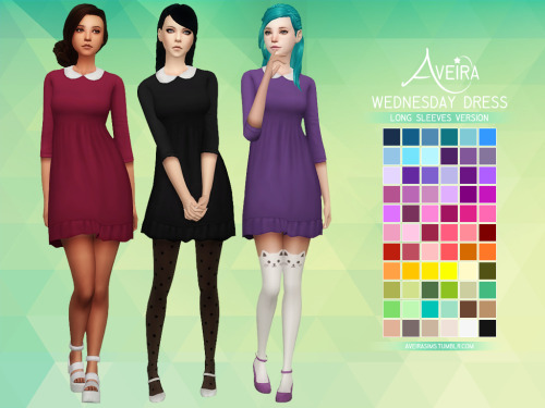 aveirasims:Wednesday Dress 2 Versions, 66 Colors each HQ Texture Standalone & Custom Thumbnail