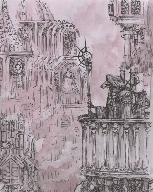 voxbelicosa:Dark Mechanicum Soul-forge; watercolour and ink.