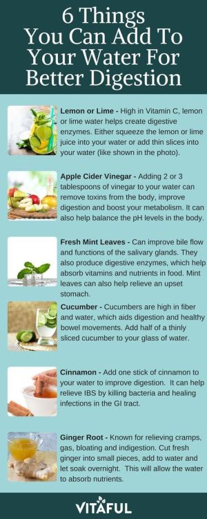 awesomefitnessrecipes: Detox Water: 6 Things You Can Add To Your Water To Improve Digestion  Love he