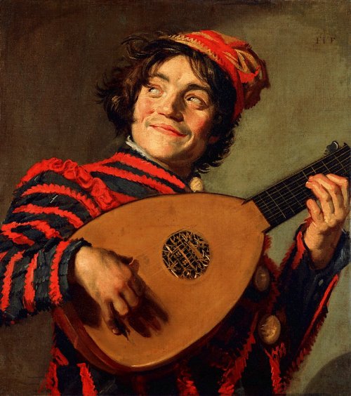 artist-hals:Portrait of a Jester with a Lute, 1624, Frans HalsMedium: oil,canvas