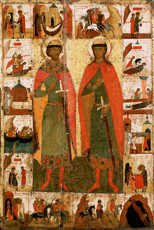 Russian icon of saints Boris and Gleb,  2nd half of 14th century