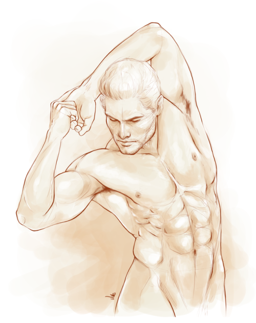 cute-ellyna:cuteellyna-learns-anatomy:Study / Male front, torsoI kept the sketch underneath, it made