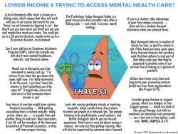 projectlets:  If you’re lower-income/lower-resourced, you can access mental health care! 1. A lot of therapists offer what is known as a sliding scale, which means that they will work with you to set a price that works for you. There is no set formula