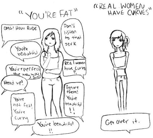 castielsteenwolf:  rayne-the-lesbian:  lazykatt:  Thin privilege does not exist. Thin shaming does. There is little to now support for women who are bullied for being born thin due to the media’s false acclaim that thin bodies are superior. Too many