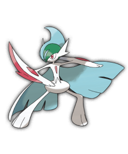 therandominmyhead:  Mega Gallade Plates emerge on Gallade’s arms, and the helmet and cape-like protrusions on its head and back give it a knightly appearance. When the situation demands, Mega Gallade can use its psychic power to reshape both arms into