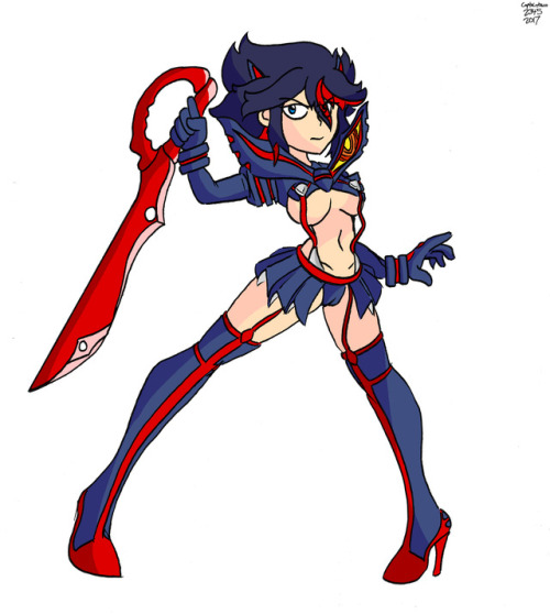 Ryuko Matoi from Kill la Kill. I haven’t drawn anything Kill la Kill related for a while, so I decided to do some now. Kill la Kill is actually my third favourite anime, right behind Gurren Lagann and JJBA.