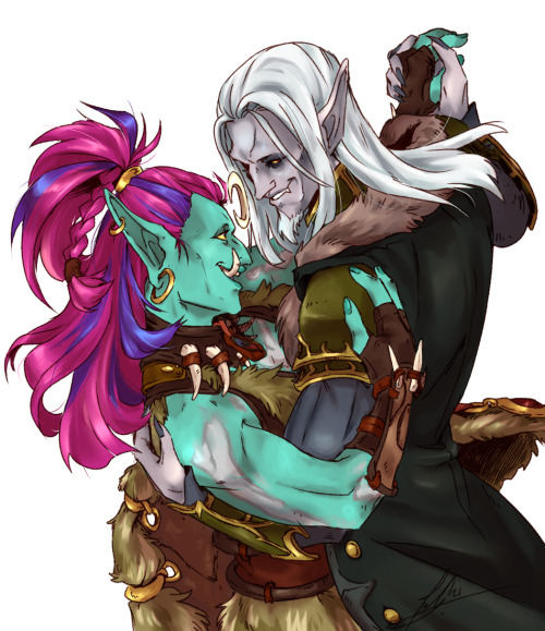 Commisison for @bogwitchrowan of their character Sazlek with WoW’s Renathal.