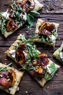 intensefoodcravings:  Balsamic Roasted Peach, Basil Chicken and Prosciutto Tarts | Half Baked Harvest