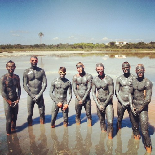 7 naked guys in the mud #goodforyourskin#letsgetnaked#friends#yesterday#espalmador#ibiza#summer