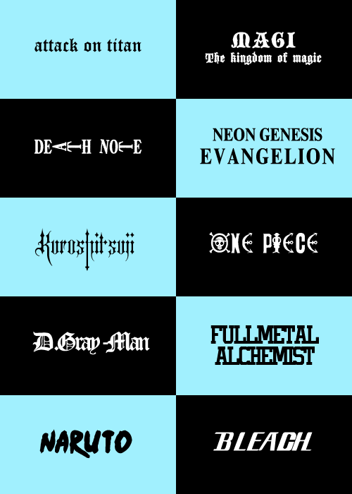 animeps:  ten anime fonts by animeps  attack on titan / magi / death note / evangelion