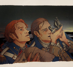 phocion:  marthajefferson:   “…and… if I’m right… this is Orion’s belt.”   i tried, i tried to draw Hamilton and Laurens making a poetic break during the War to look up at the sky and the stars (historically inaccurate?! using a sextant