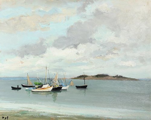 Fishing boats at the Logéo (South Brittany)   -   Marcel  Dyf , 1968French, 1899-1985Oil on canvas,1